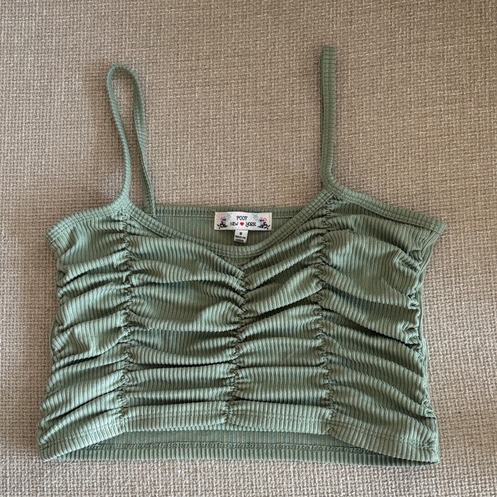 🍀Poof! Olive Ribbed Crop Top-S